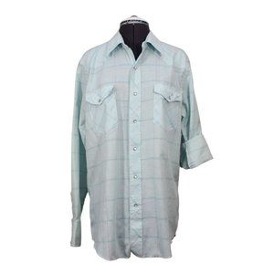 Wrangler men's cowboy fit long tail‎ windowpane pearl snap vintage shirt 16 x 34